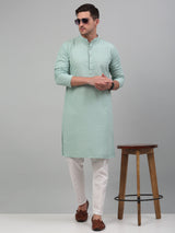 Men's Green Chikankari Embroidered And Sequence Kurta With Pajama