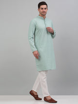 Men's Green Chikankari Embroidered And Sequence Kurta With Pajama