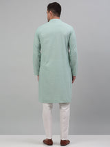 Men's Green Chikankari Embroidered And Sequence Kurta With Pajama