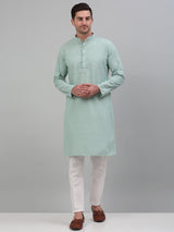 Men's Green Chikankari Embroidered And Sequence Kurta With Pajama