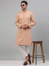 Men's Peach Chikankari Embroidered And Sequence Kurta With Pajama