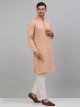 Men's Peach Chikankari Embroidered And Sequence Kurta With Pajama