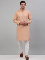 Men's Peach Chikankari Embroidered And Sequence Kurta With Pajama