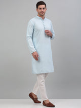 Men's Sky Blue Chikankari Embroidered And Sequence Kurta With Pajama