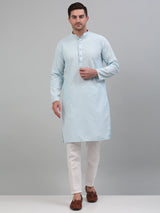 Men's Sky Blue Chikankari Embroidered And Sequence Kurta With Pajama