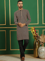 Brown Cotton Embroidered Kurta Pajama Set