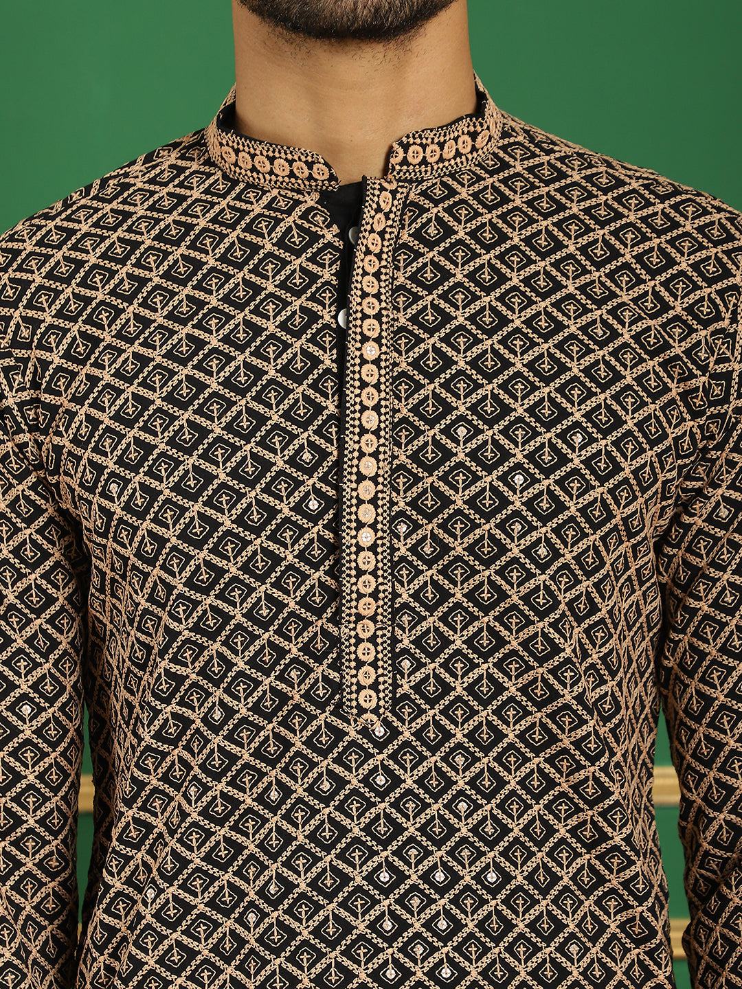 Brown Cotton Embroidered Kurta Pajama Set