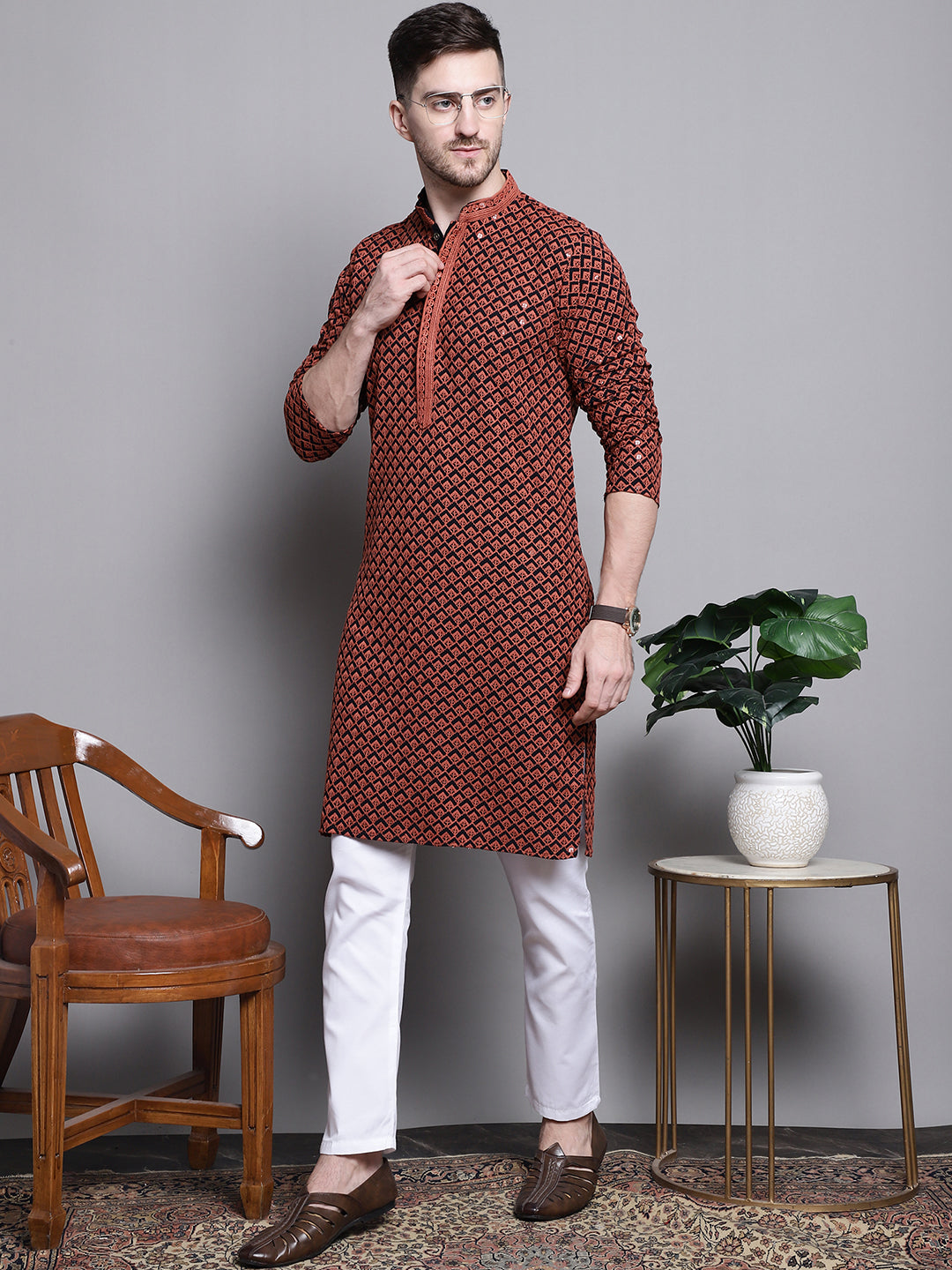 Sequin Embroidered Pure Cotton Kurta With Pajamas