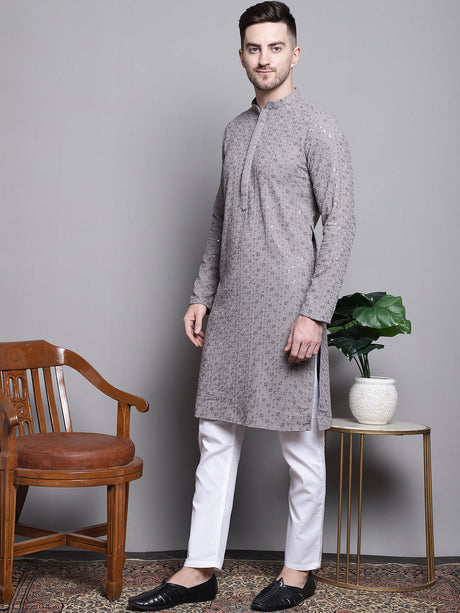 Sequin Embroidered Pure Cotton Kurta With Pajamas