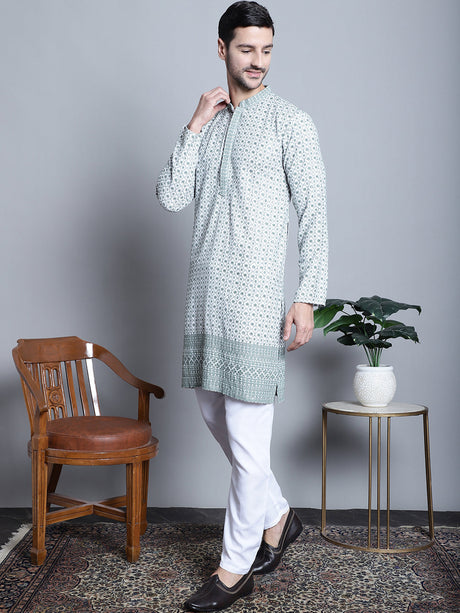 Men's Chikankari Embroidered Kurta With Pyjama