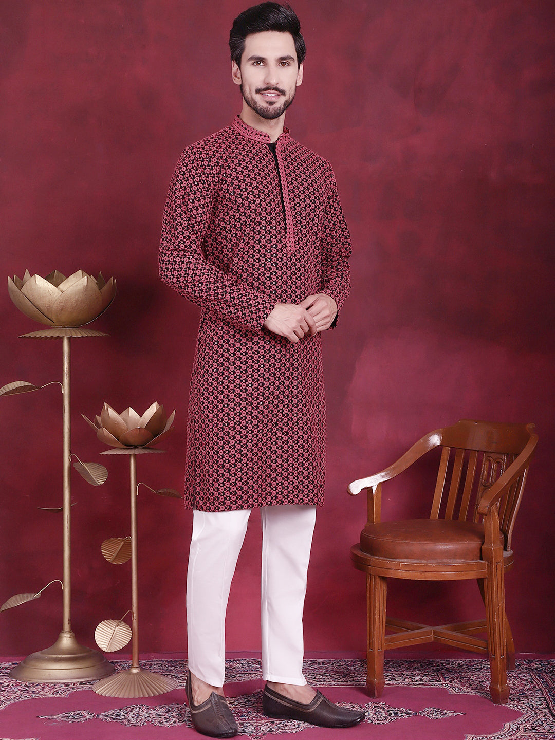 Men's Sequins Embroidered Kurta With Pyjama