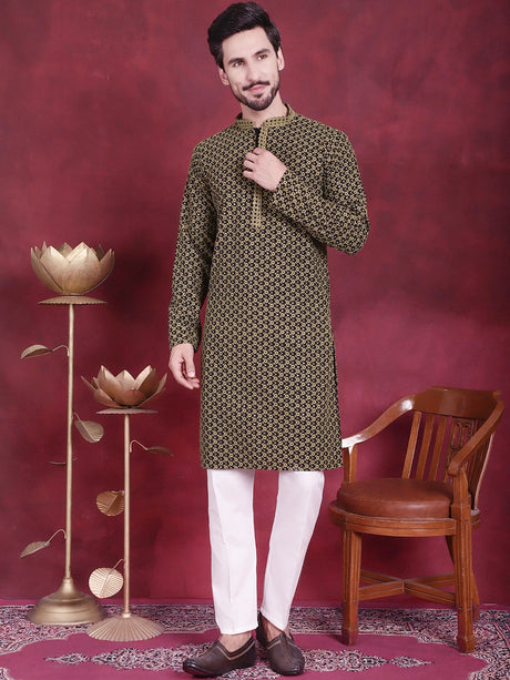 Men's Sequins Embroidered Kurta With Pajama