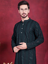 Olive Viscose Mirror Sequin Embroidered Kurta Pajama Set