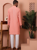 Peach Viscose Sequin Embroidered Kurta Pajama Set