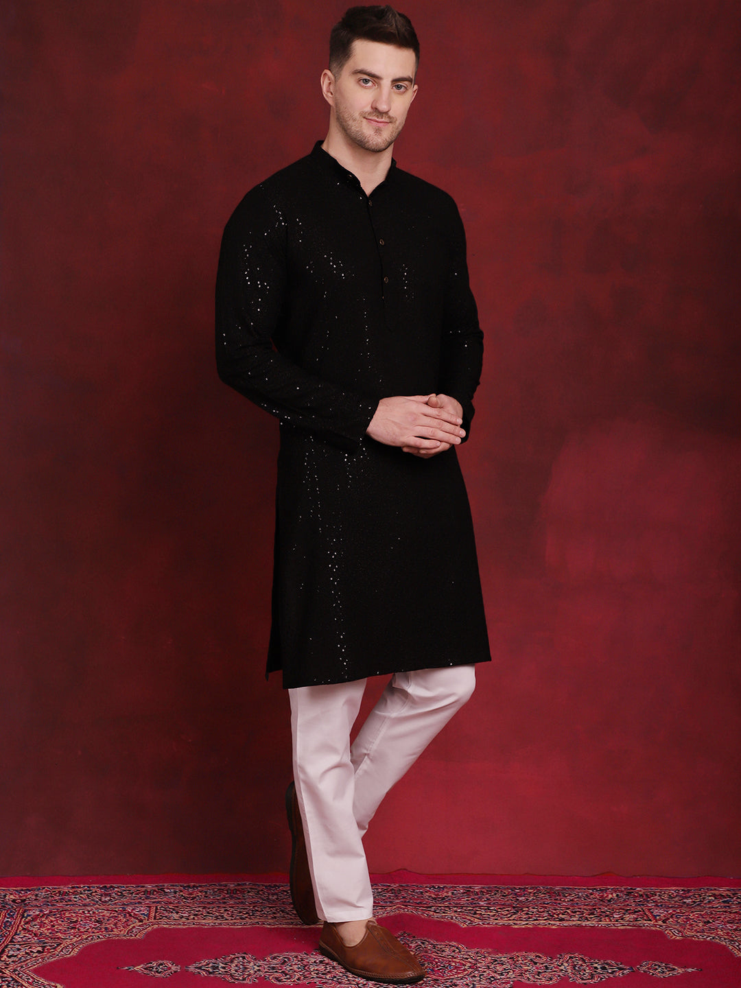 Men's Sequins Chikankari Kurta With Pajama