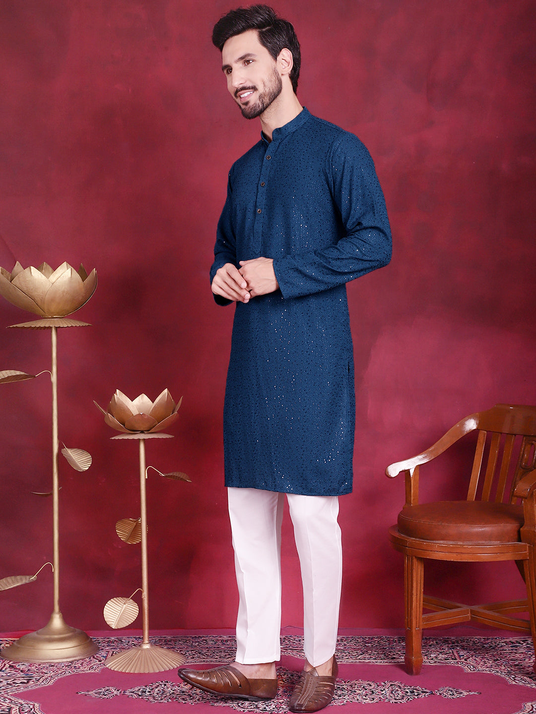 Sequins Chikankari Kurta With Pajama