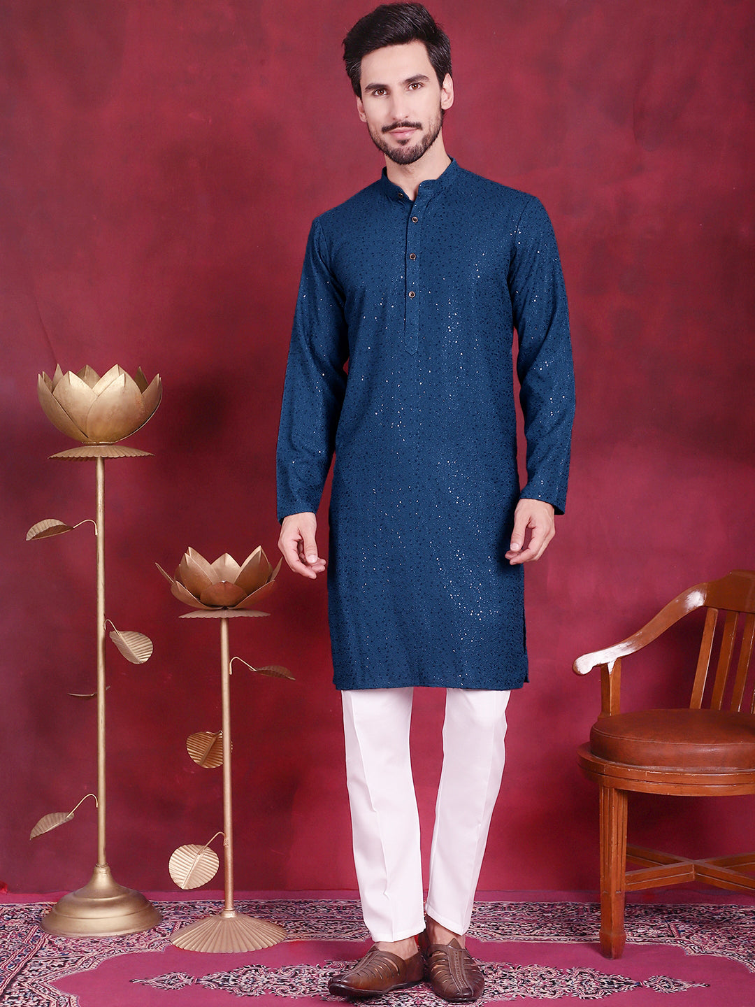 Sequins Chikankari Kurta With Pajama