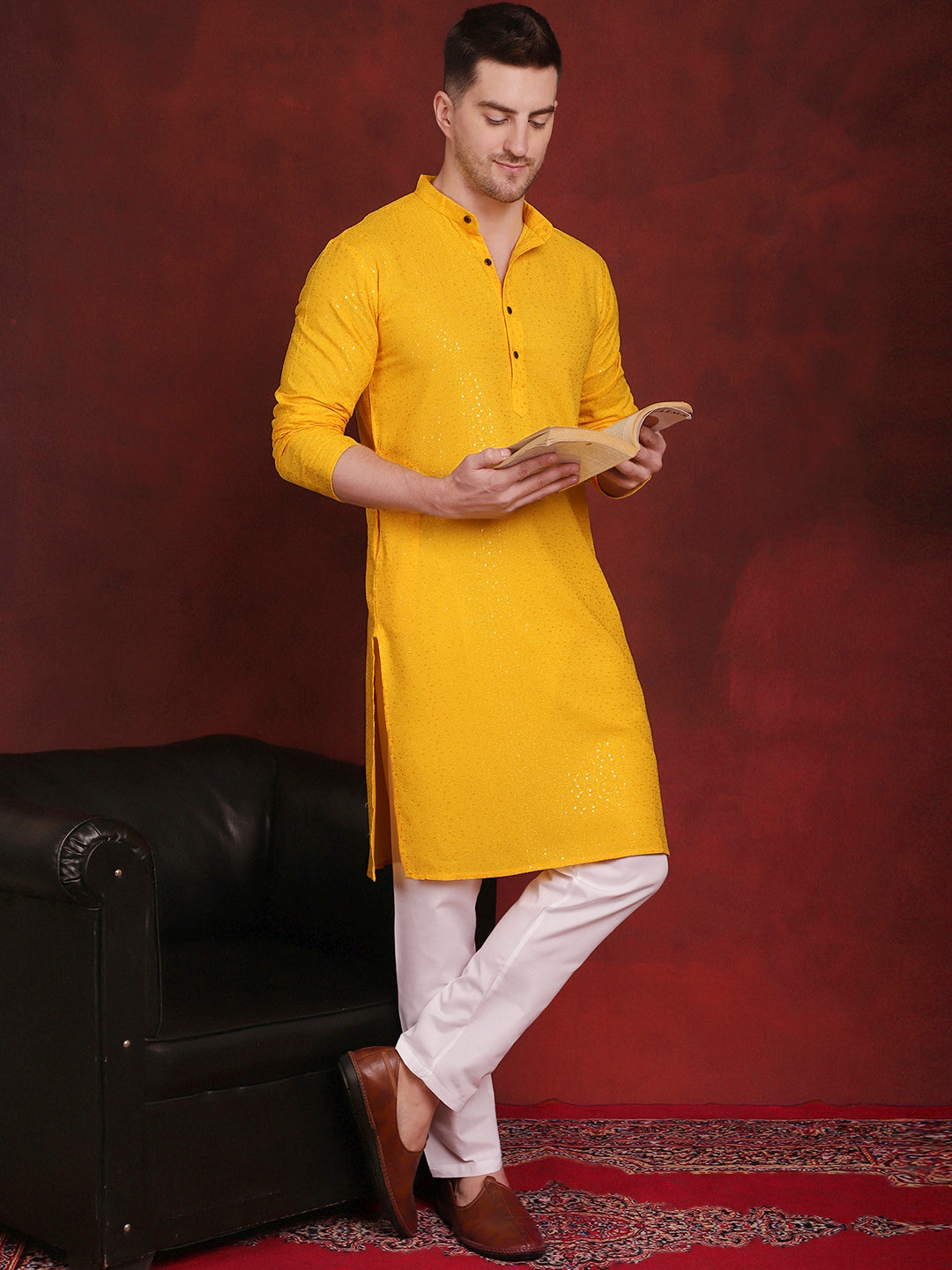 Men's Sequins Chikankari Kurta With Pyjama