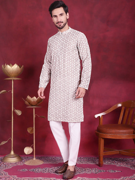 Men's Chikankari Embroidered Kurta Pajama Set