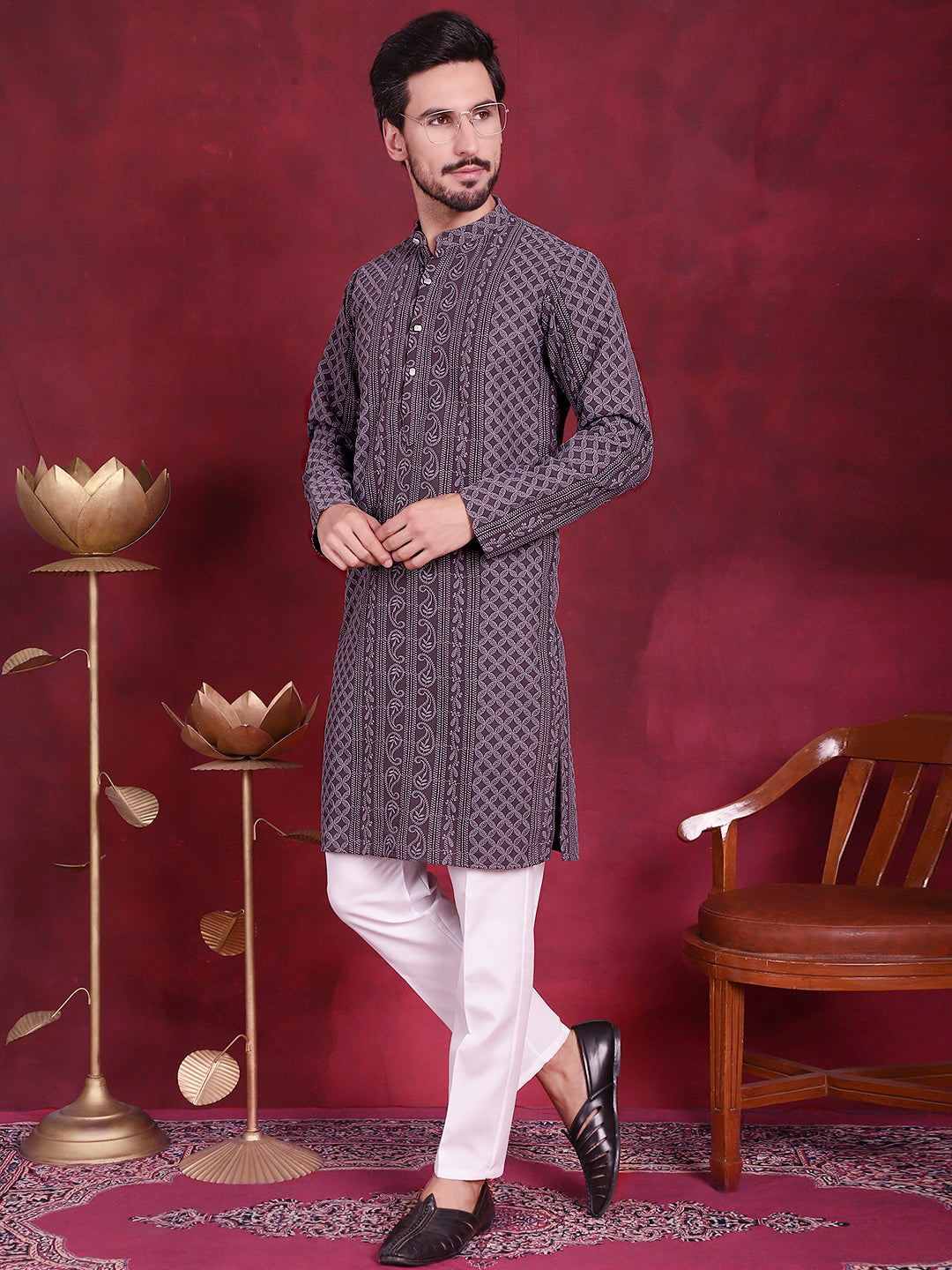 Men's Chikankari Embroidered Kurta Pajama Set