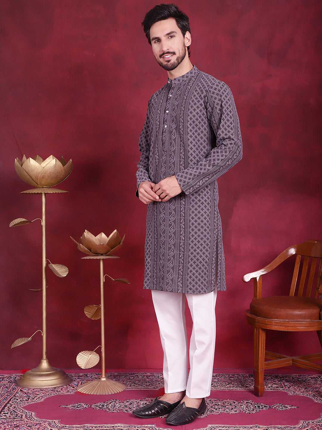 Men's Chikankari Embroidered Kurta Pajama Set