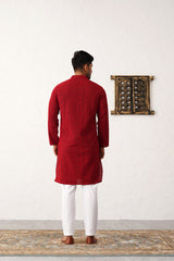 Red Georgette Embroidered Kurta Pajama Set