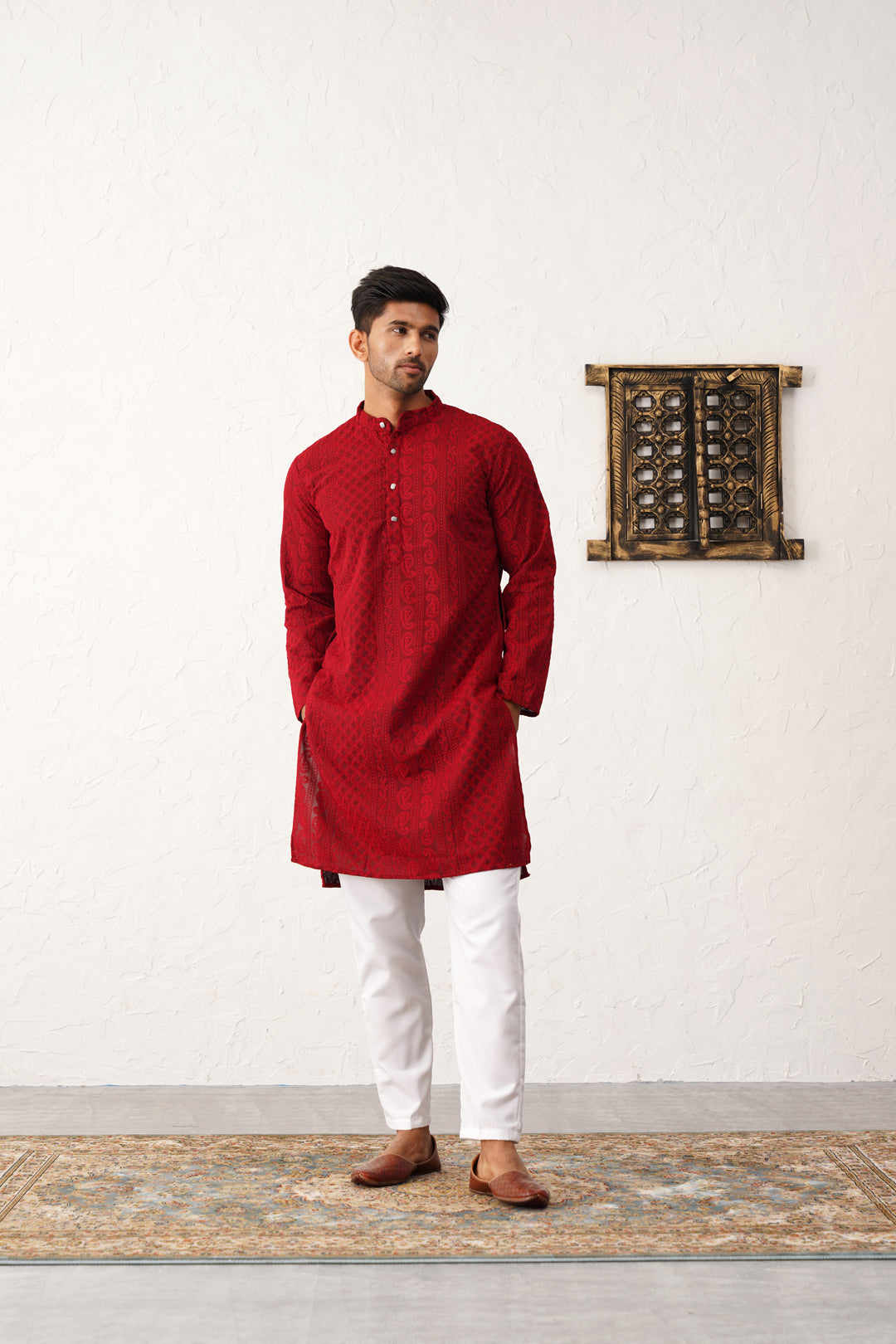 Red Georgette Embroidered Kurta Pajama Set