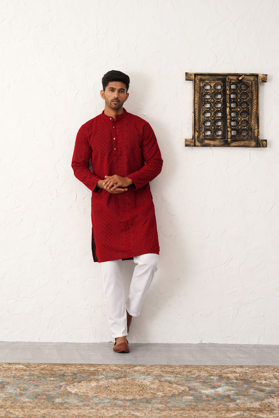 Red Georgette Embroidered Kurta Pajama Set