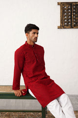 Red Georgette Embroidered Kurta Pajama Set