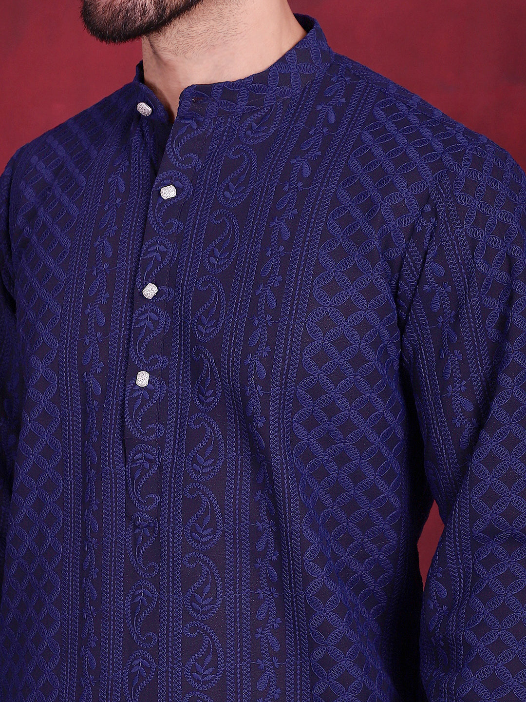 Navy Blue Georgette Embroidered Kurta Pajama Set