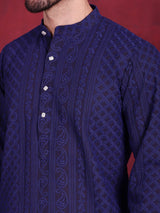 Navy Blue Georgette Embroidered Kurta Pajama Set