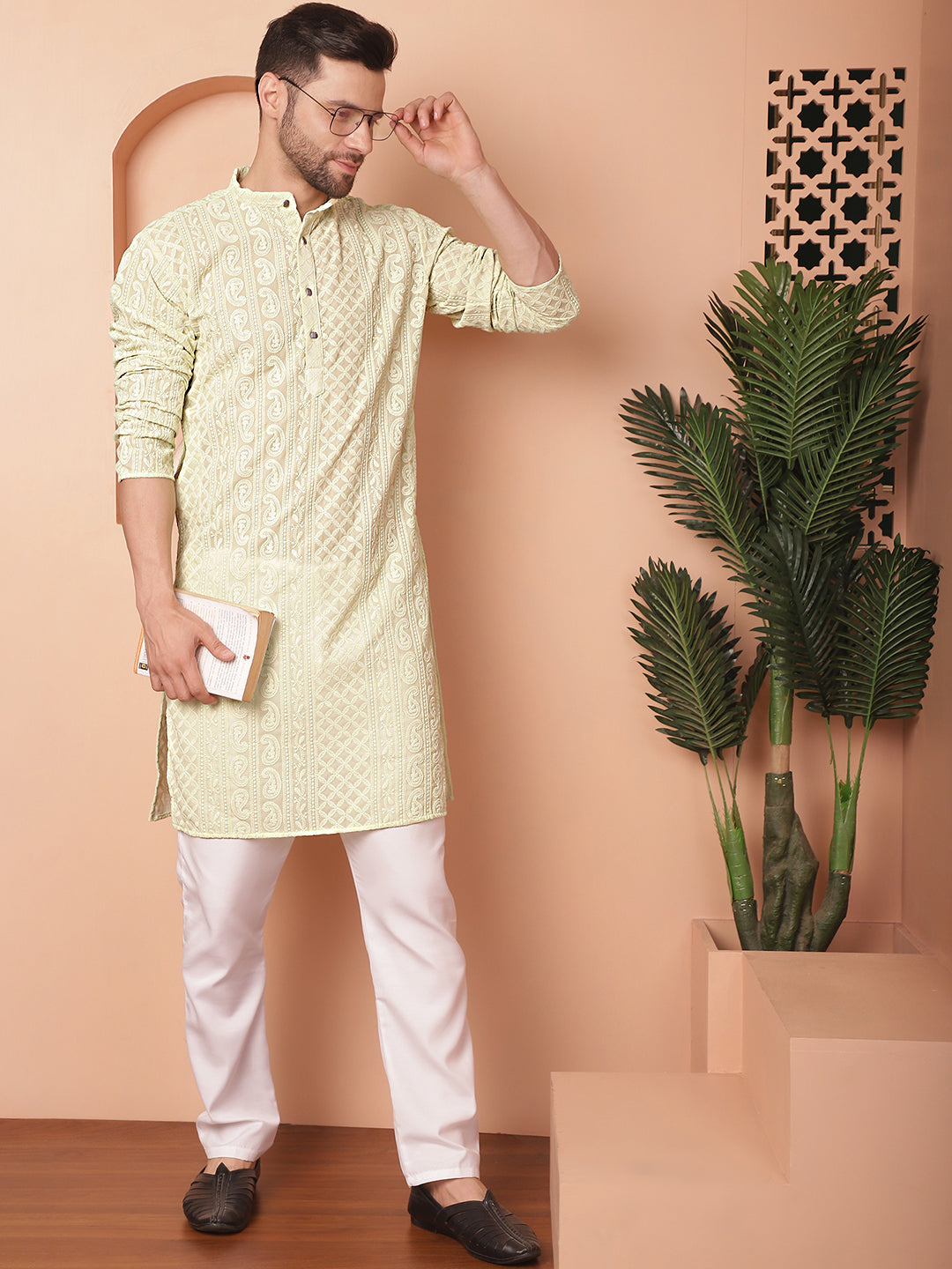 Green Georgette Embroidered Kurta Pajama Set