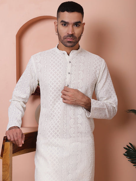 White Georgette Embroidered Kurta Pajama Set