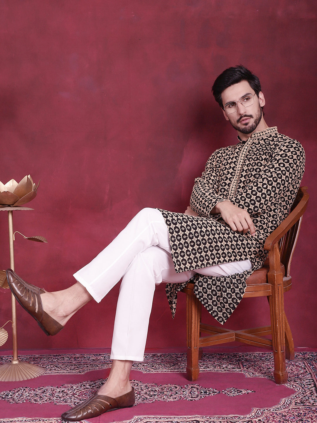 Men's Sequins Embroidered Kurta With Pajama