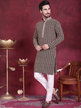 Men's Sequins Embroidered Kurta With Pajama