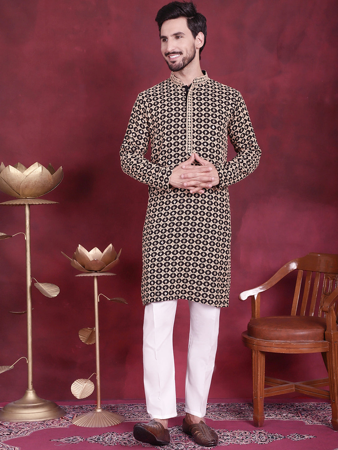 Men's Sequins Embroidered Kurta With Pajama