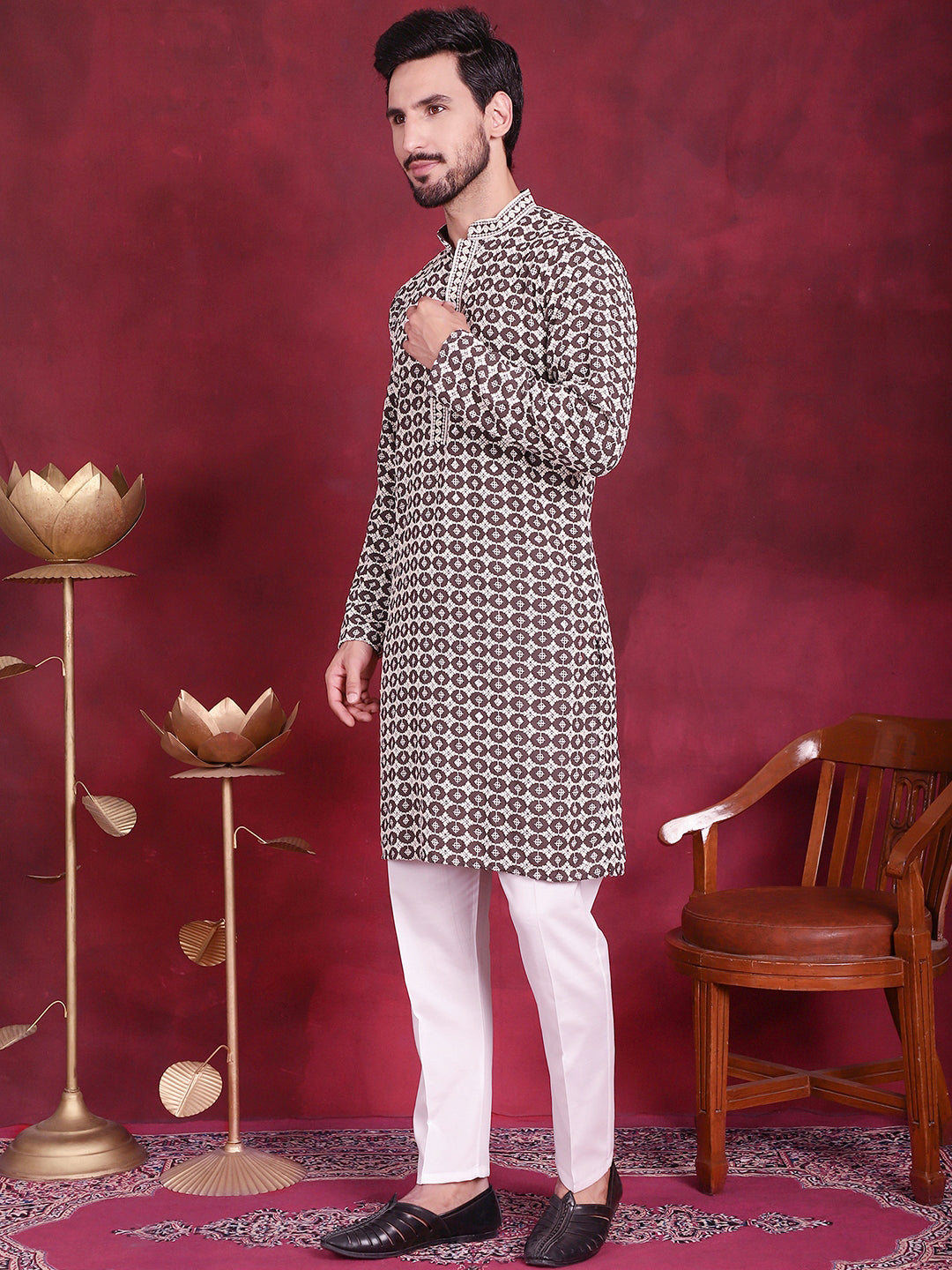 Men's Sequins Embroidered Kurta With Pajama