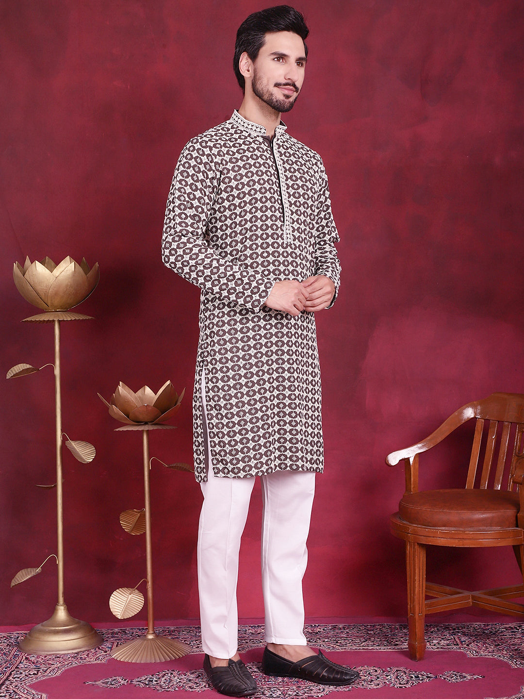 Men's Sequins Embroidered Kurta With Pajama