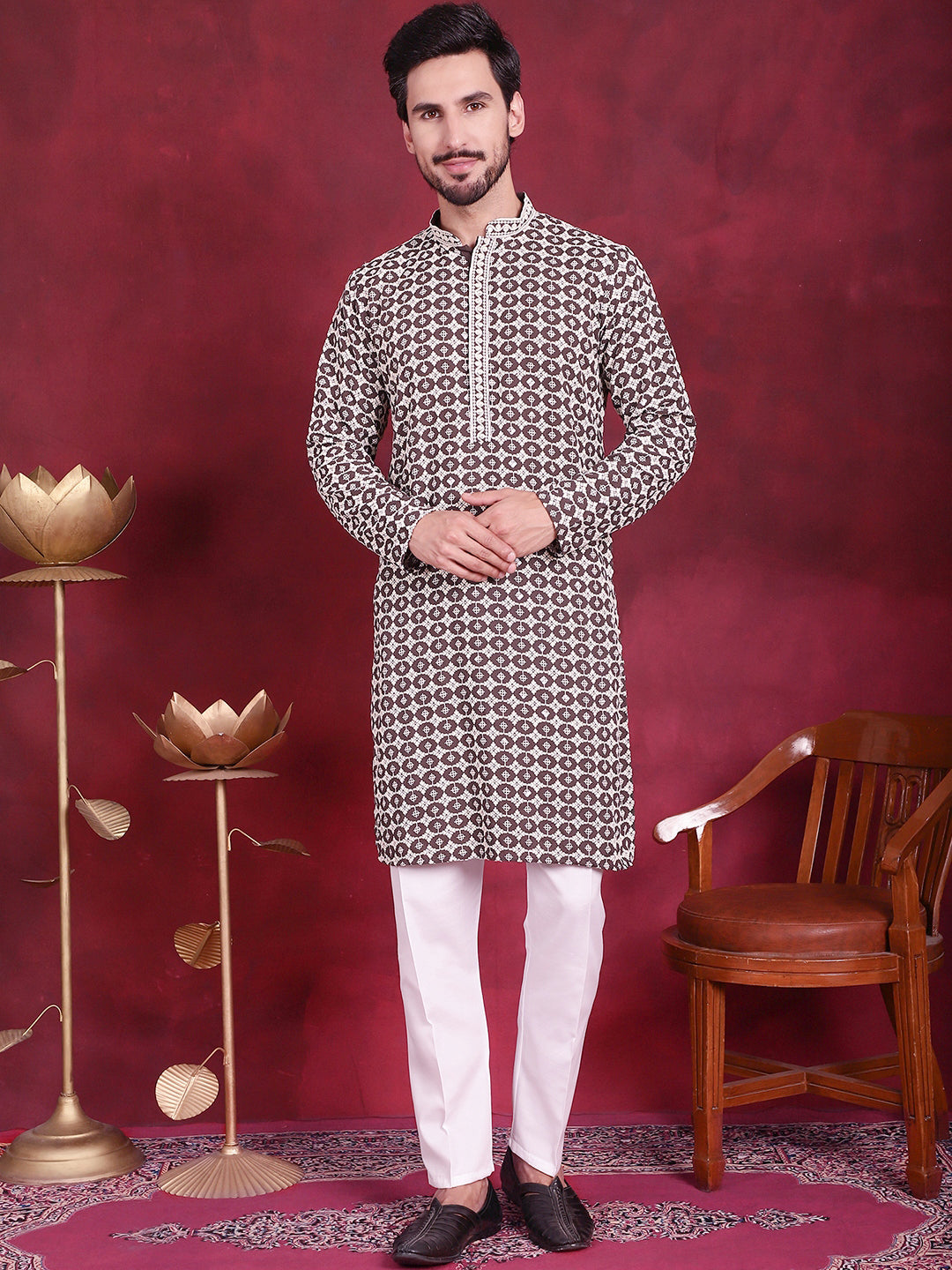 Men's Sequins Embroidered Kurta With Pajama