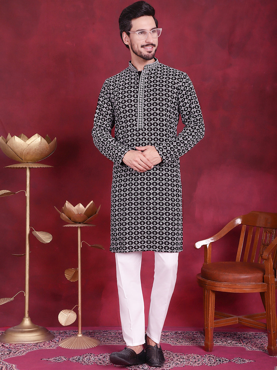 Men's Sequins Embroidered Kurta With Pajama