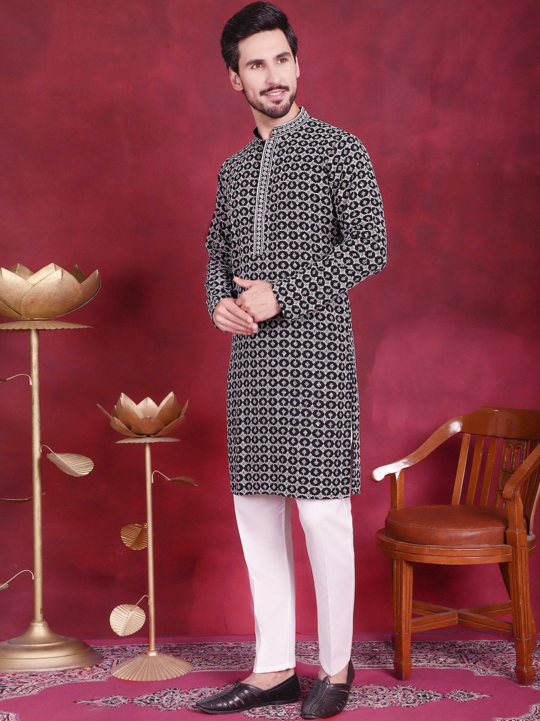 Men's Sequins Embroidered Kurta With Pajama