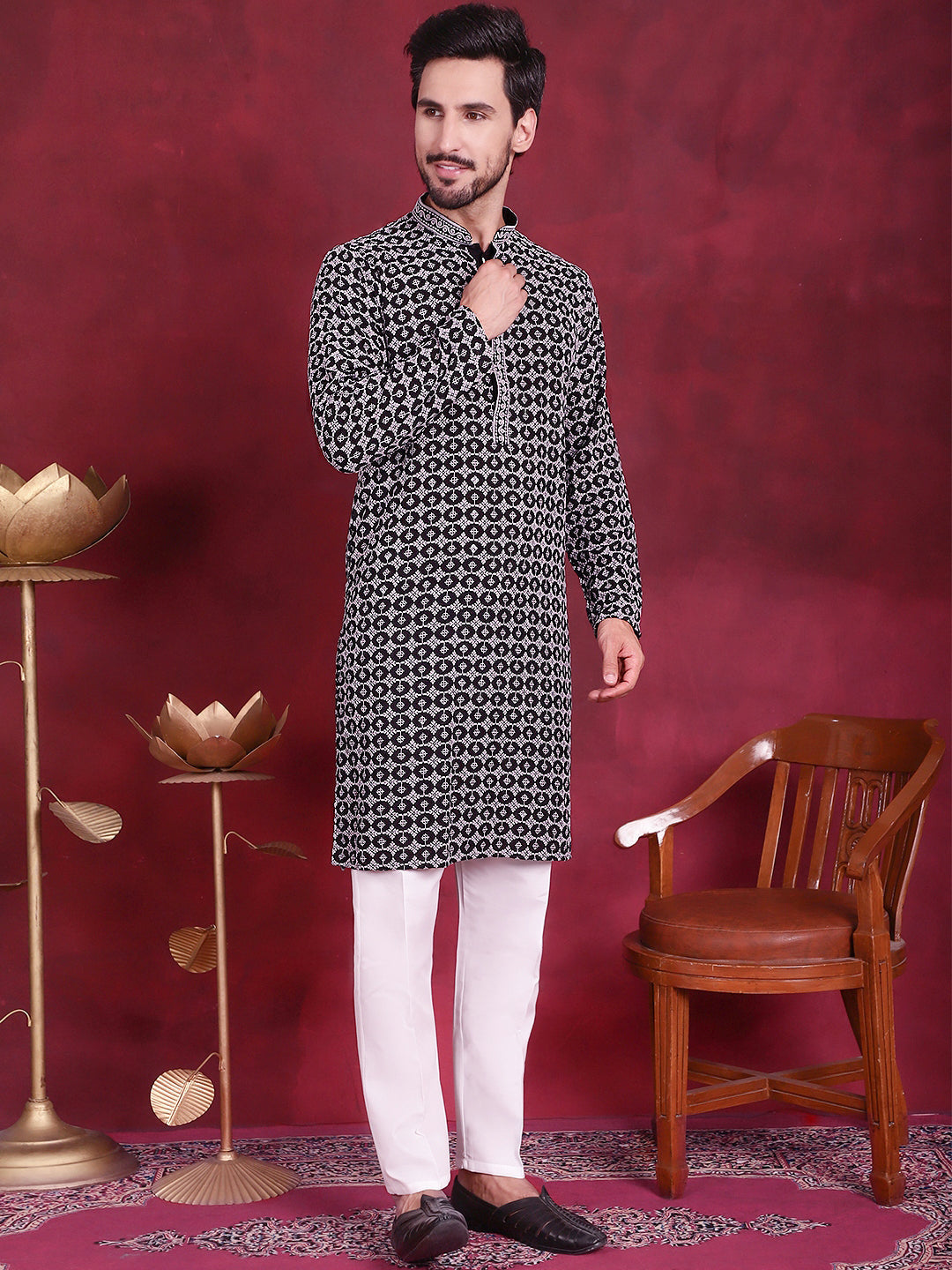 Men's Sequins Embroidered Kurta With Pajama