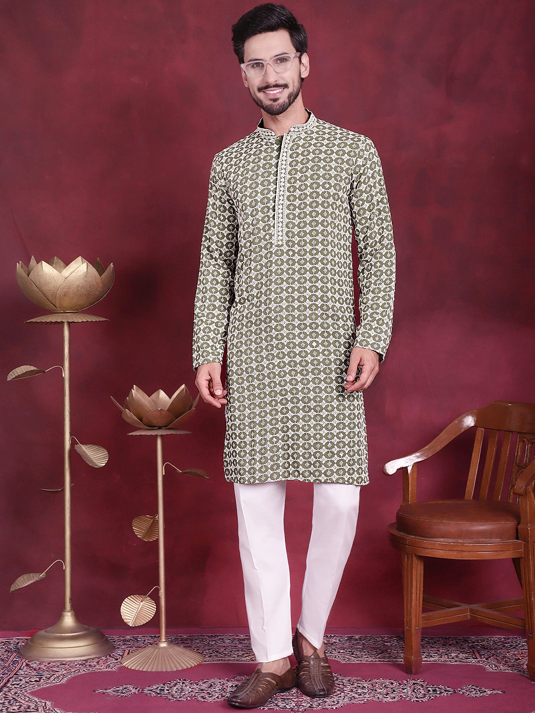 Men's Sequins Embroidered Kurta With Pajama