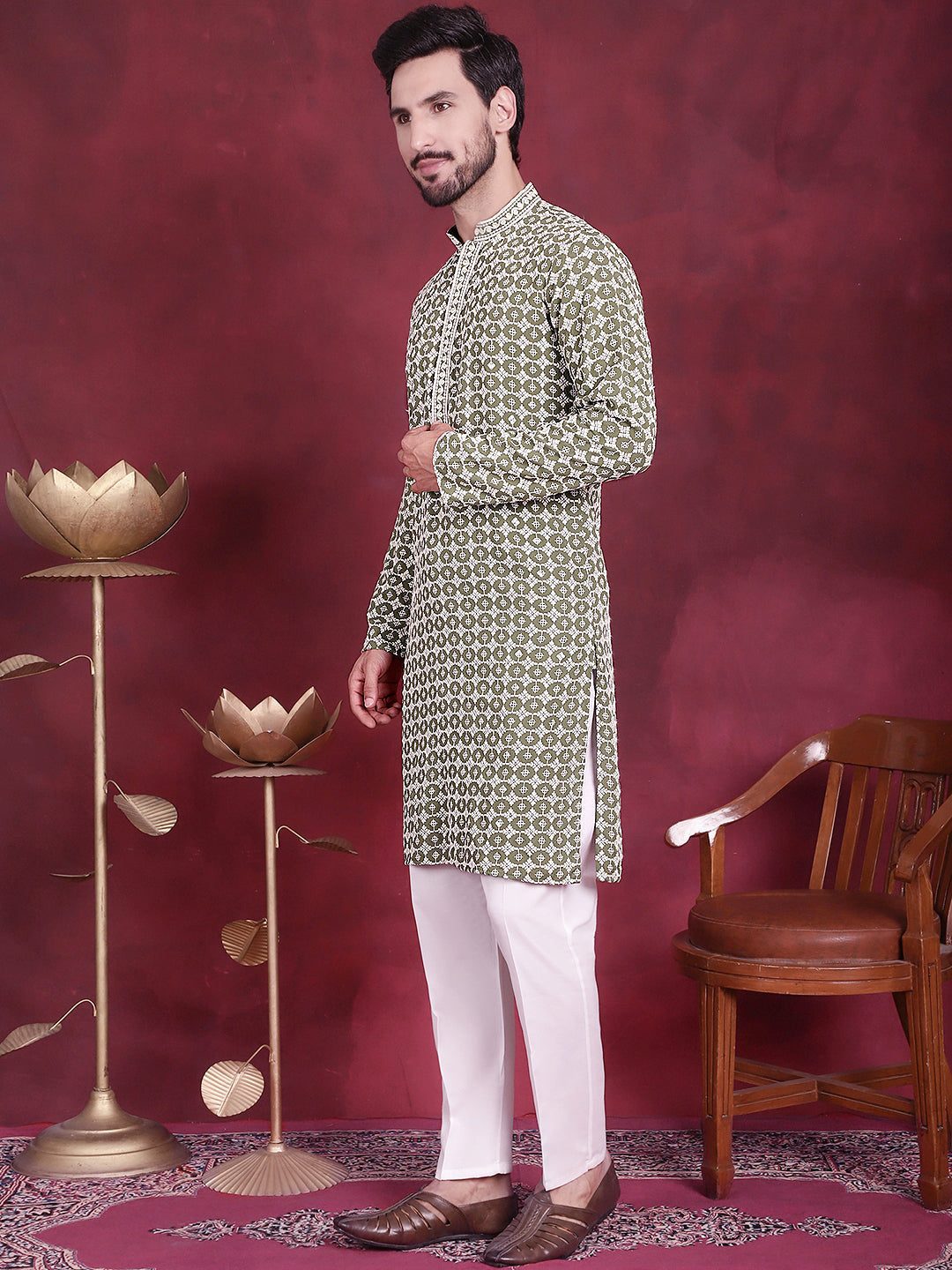 Men's Sequins Embroidered Kurta With Pajama