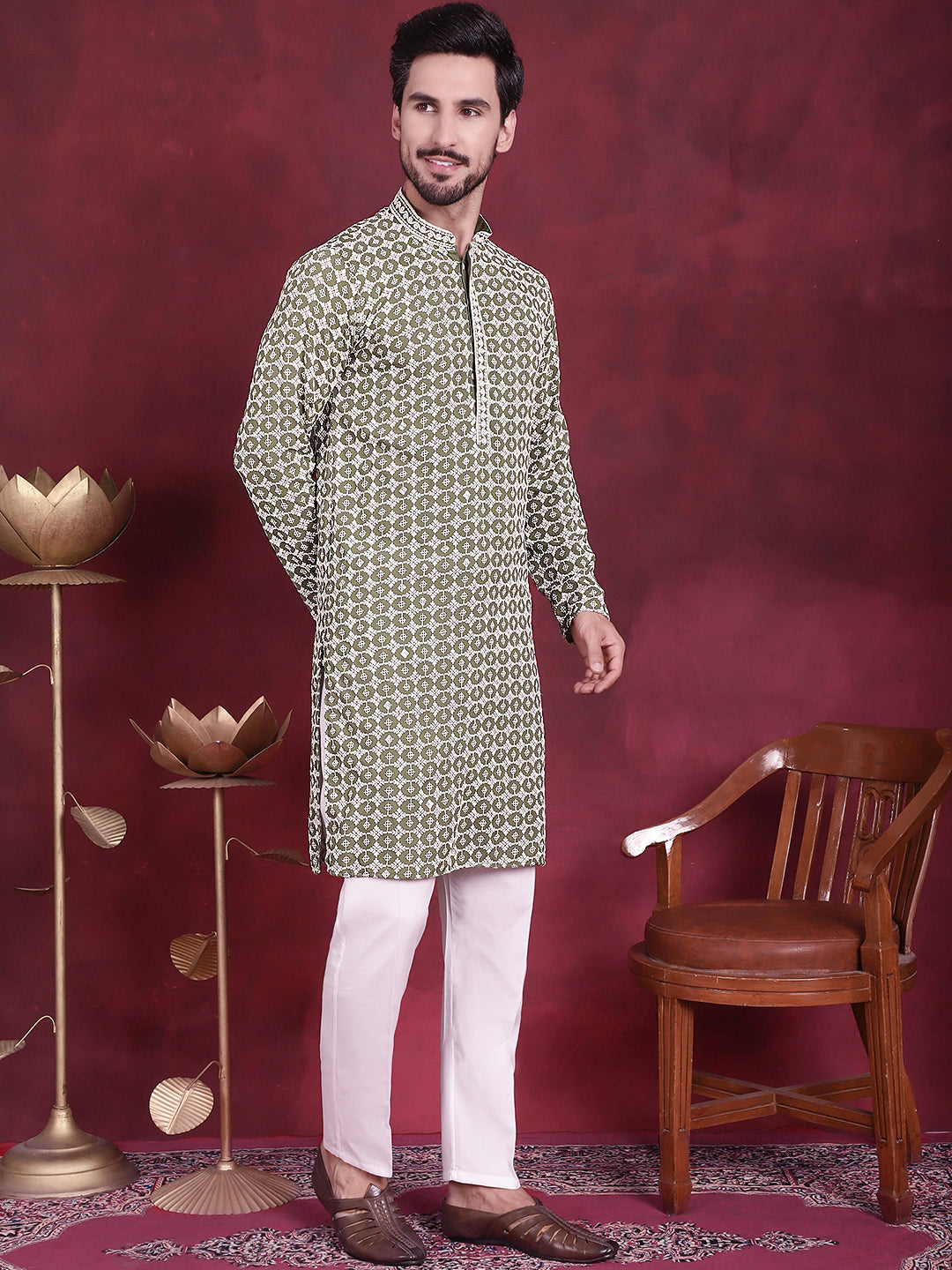 Men's Sequins Embroidered Kurta With Pajama