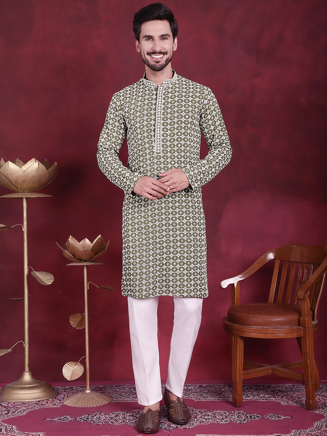 Men's Sequins Embroidered Kurta With Pajama