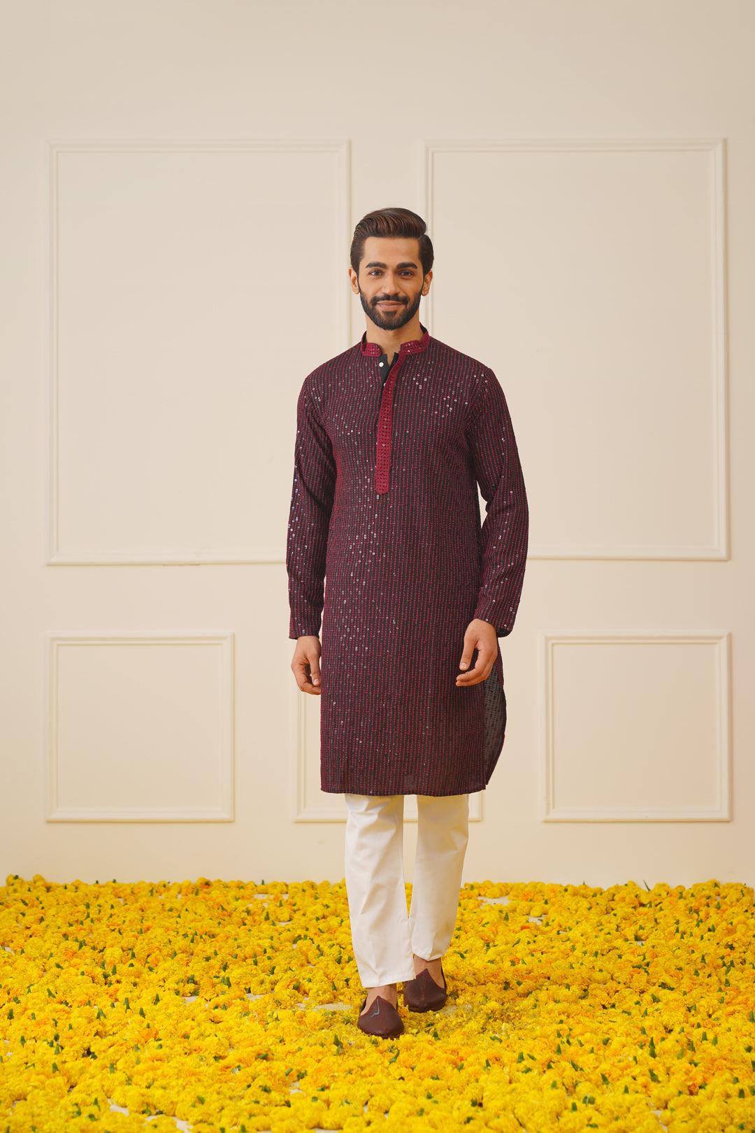 Men's Sequins Chikankari Embroidered Kurta With Pyjama