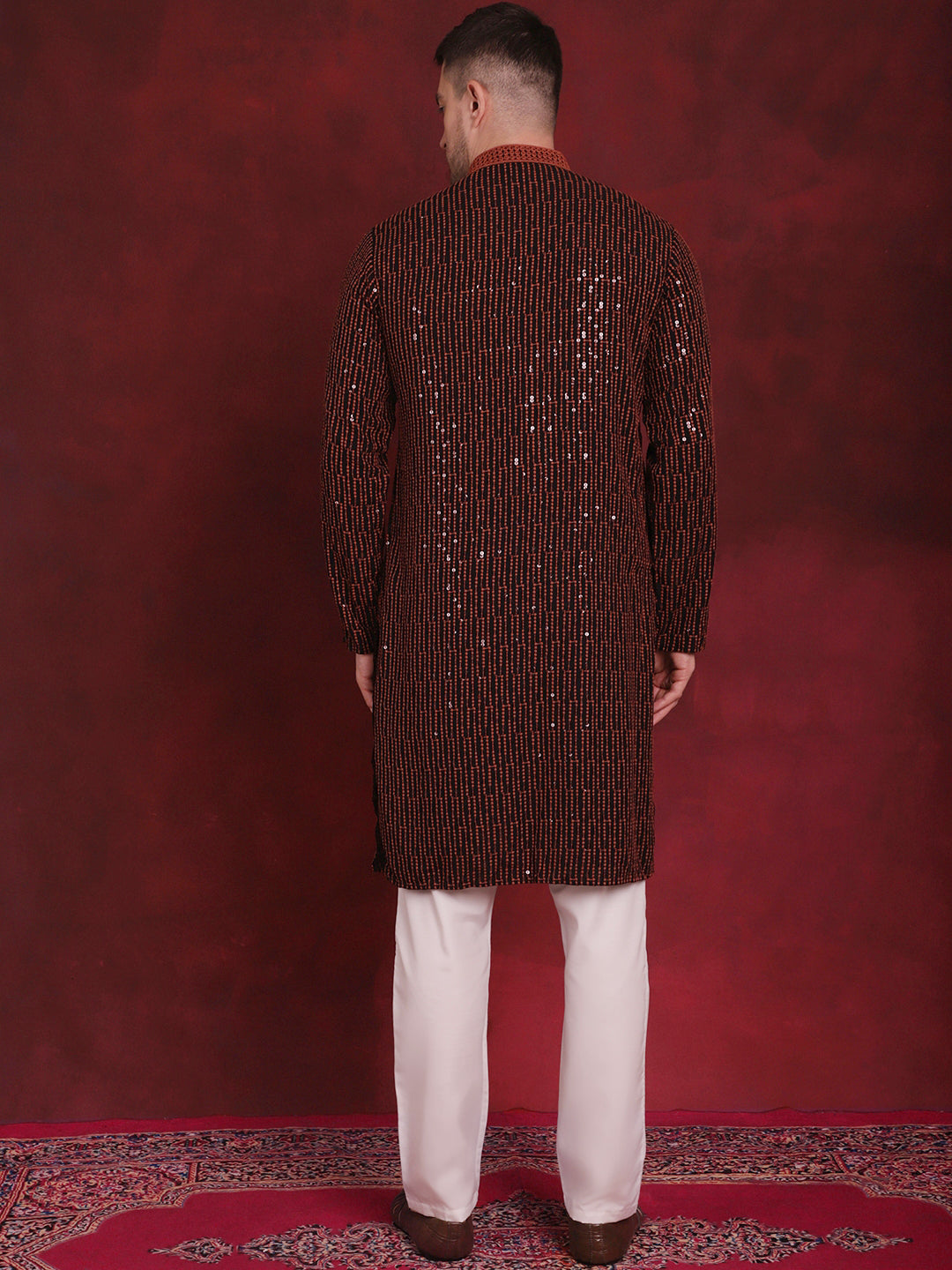 Men's Sequins Chikankari Embroidered Kurta With Pyjama