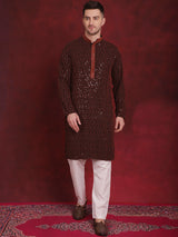 Men's Sequins Chikankari Embroidered Kurta With Pyjama