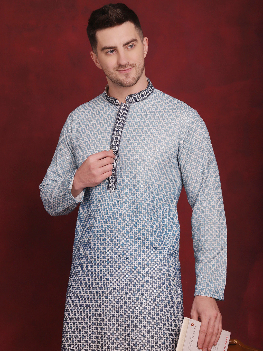 Men's Sequins Embroidered Kurta With Pajama